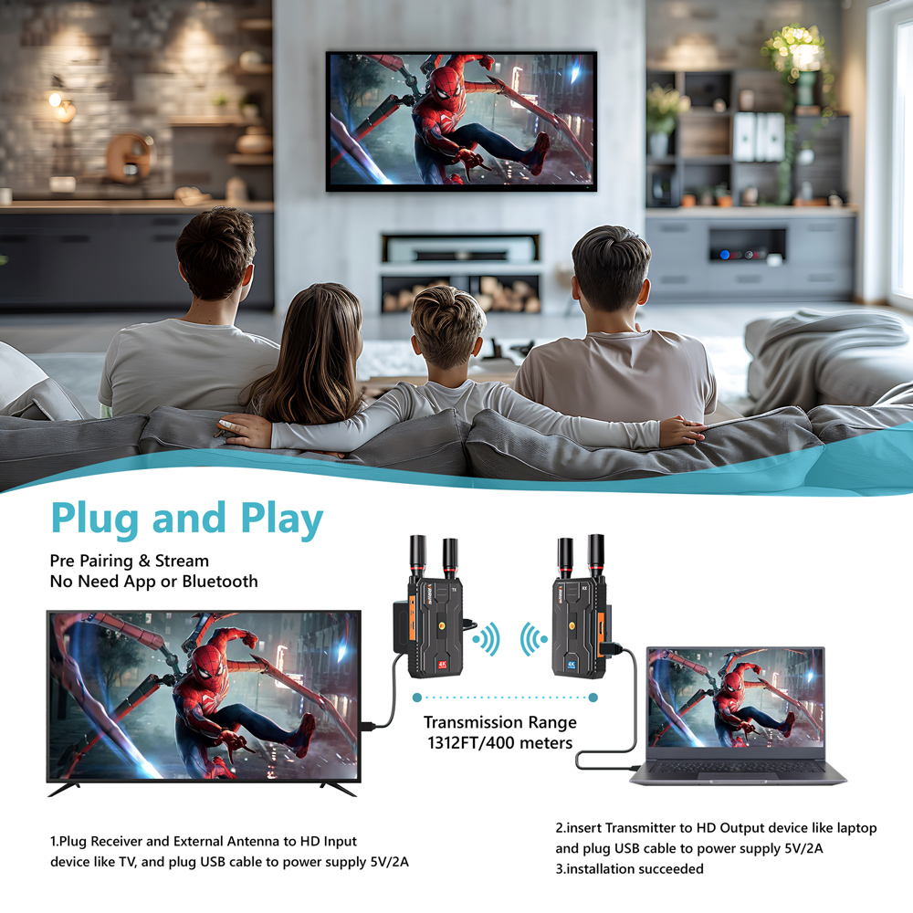 VRRIIS HDMI σύστημα ασύρματης μετάδοσης βίντεο WL097 Pro, 4K, 2.4/5GHz, έως 400m - Image 3