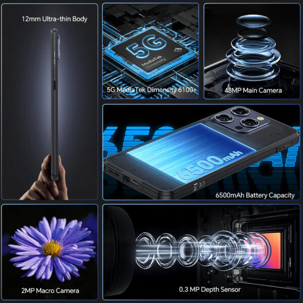 OUKITEL smartphone WP52, 6.6", 4/256GB, 5G, IP68/IP69K, 6500mAh, μαύρο - Image 6