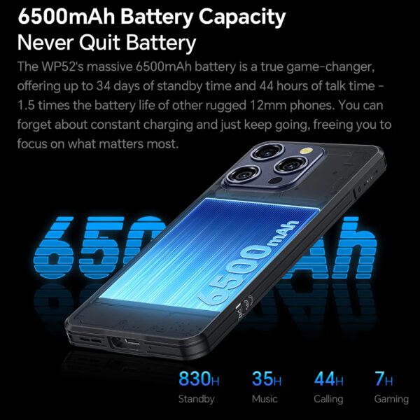 OUKITEL smartphone WP52, 6.6", 4/256GB, 5G, IP68/IP69K, 6500mAh, μαύρο - Image 8