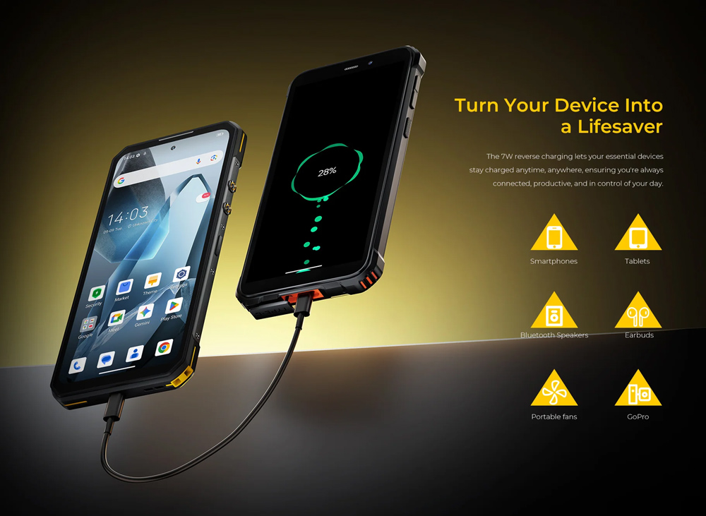 OUKITEL smartphone WP60, 7.2", 8/256GB, 5G, 10000mAh, IP68/IP69K/MIL-STD-810H, κίτρινο - Image 10