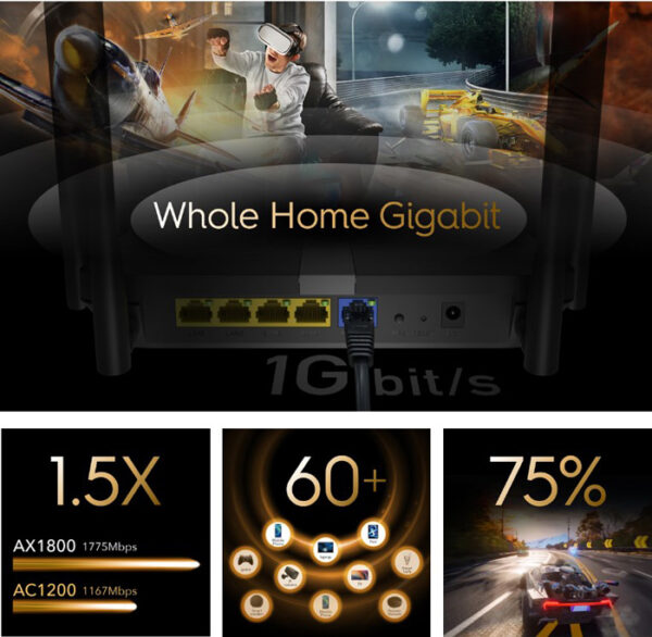 CUDY Wi-Fi 6 mesh router X6, AX1800 1800Mbps, 5x Ethernet ports - Image 2