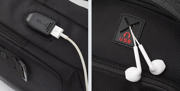 ARCTIC HUNTER τσάντα Crossbody XB00100, USB, 5L, μαύρη - Image 2