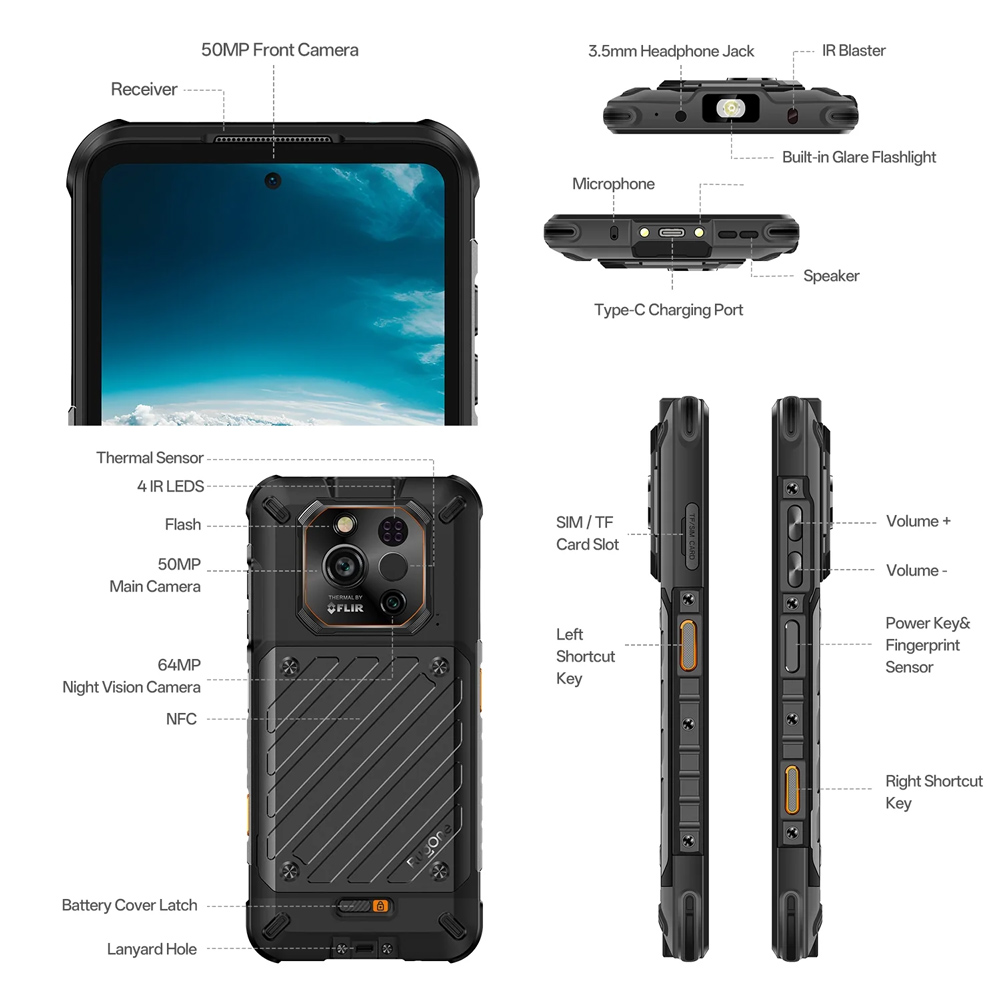 RUGONE smartphone Xever 7 Pro με θερμική εικόνα, 6.67", 12/512GB, 5G, 5550mAh, IP68/IP69K/MIL-STD-810H, μαύρο - Image 17