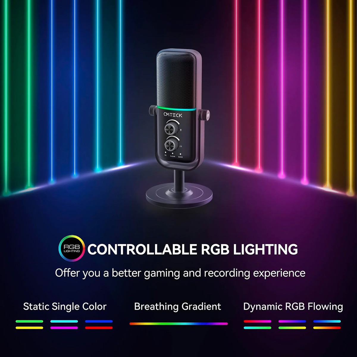 CMTECK επιτραπέζιο μικρόφωνο XM600, omnidirectional/καρδιοειδές, USB, RGB LED, μαύρο - Image 3