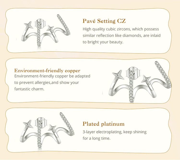 BAMOER σκουλαρίκια καρφωτά YIE223 με κυβική ζιρκόνια, ασήμι 925, ασημί - Image 3