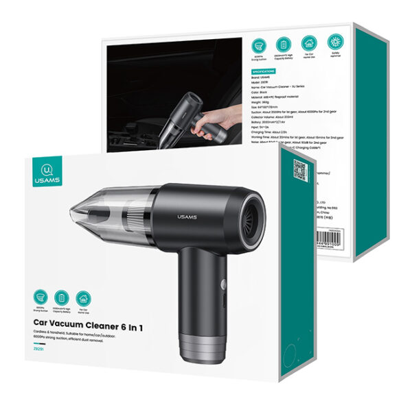 USAMS 2 σε 1 σκουπάκι χειρός & air duster ZB291, 60W, 4000mAh, μαύρο - Image 4