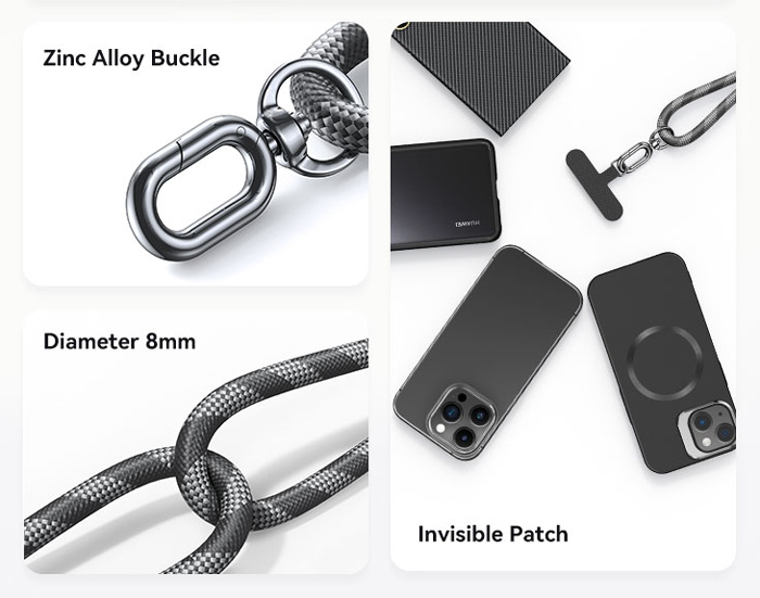 USAMS κορδόνι καρπού για κινητά ZB317, 34cm, universal, μαύρο - Image 3