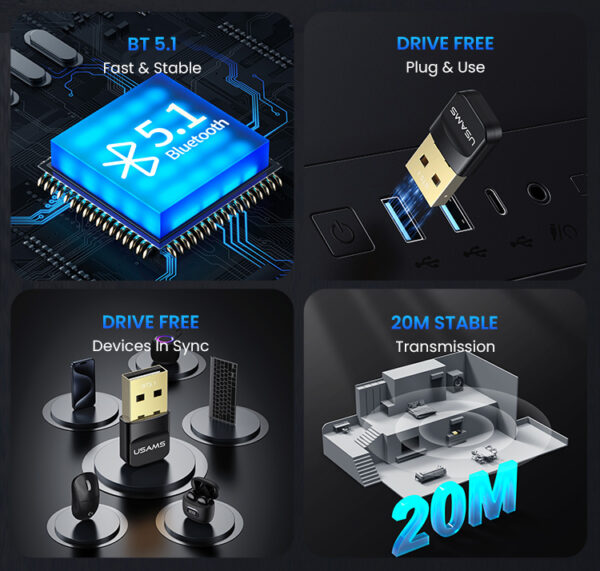 USAMS USB αντάπτορας Bluetooth 5.1 ZB321, μαύρος - Image 2