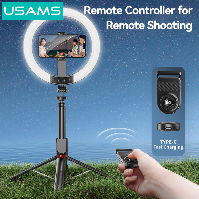 USAMS φωτιστικό δαχτυλίδι LED ZB323 με τρίποδο & βάση smartphone, μαύρο - Image 2