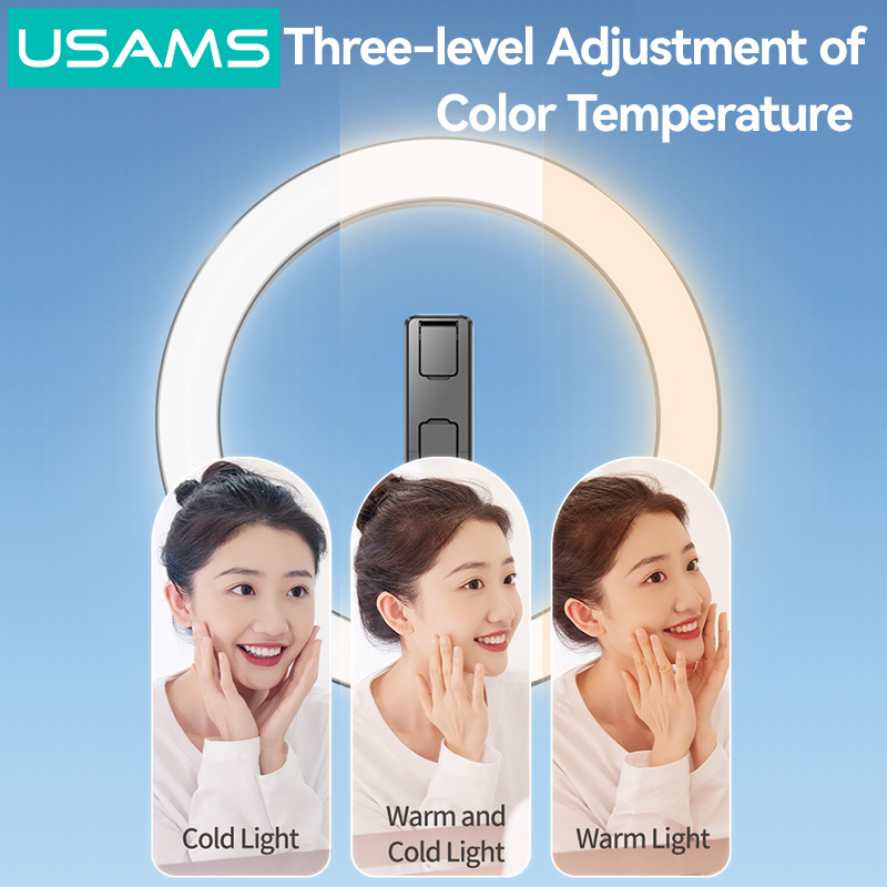 USAMS φωτιστικό δαχτυλίδι LED ZB323 με τρίποδο & βάση smartphone, μαύρο - Image 3